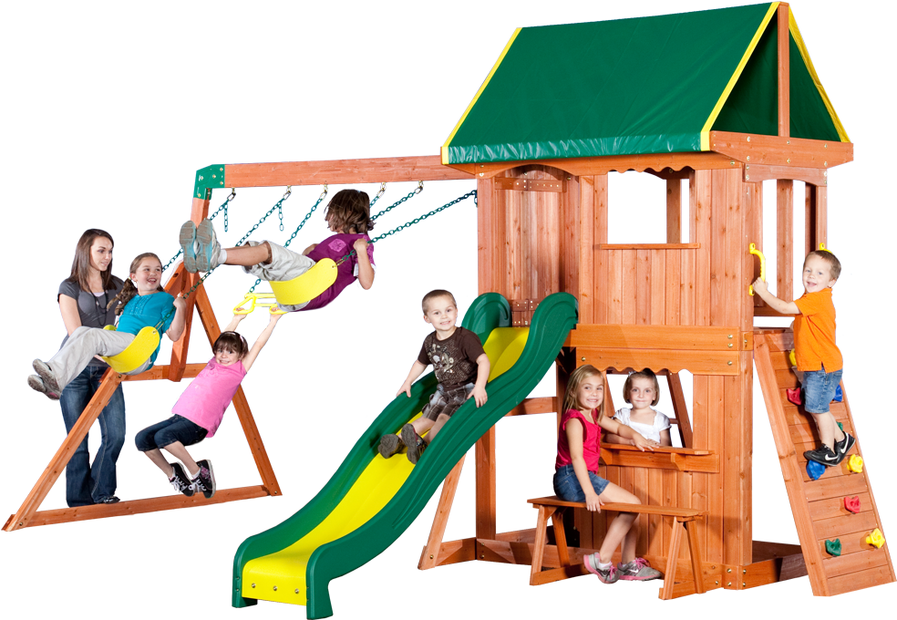 Somerset Wooden Swingset - Backyard Discovery 65012 Somerset Wood Swing Set (1200x680), Png Download