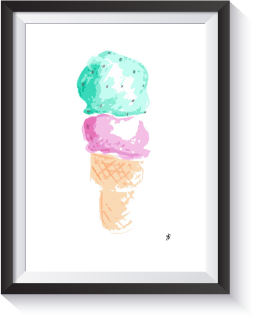 Holly Joyce Icecream Watercolor Scandi Nursery Print - Watercolor Painting (800x800), Png Download