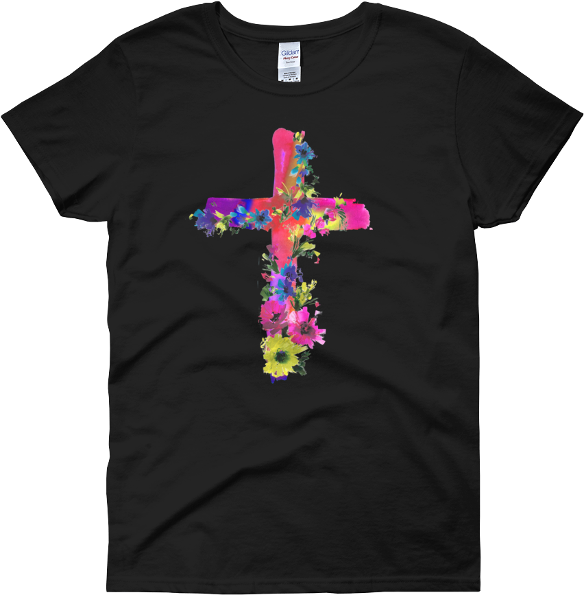 Watercolor Flowers & Cross Women's Short Sleeve - Balenciaga Milano T Shirt (1000x1000), Png Download