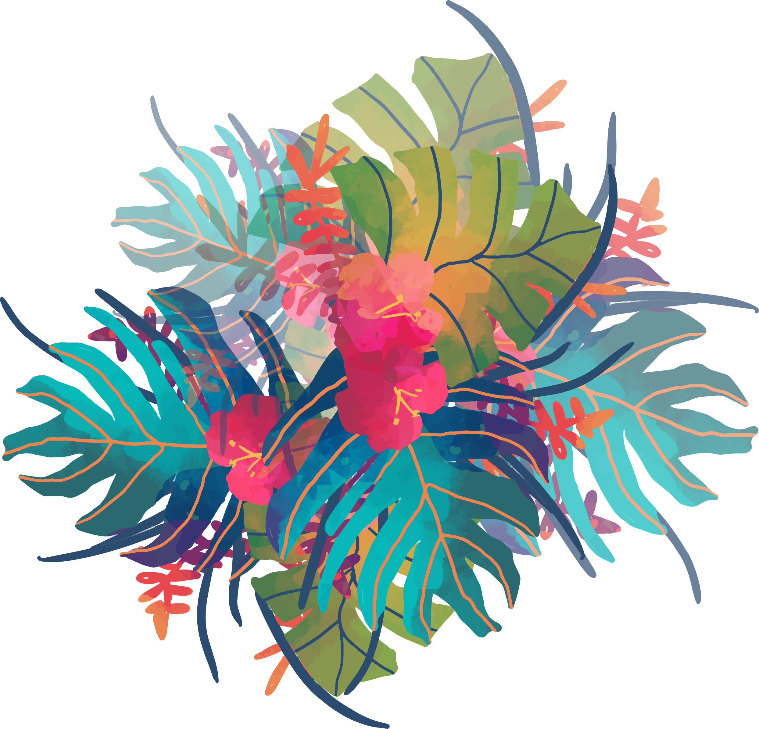 Svg Library Painting Tropics Tropical Plants Transprent - Watercolor Tropical Plants (2489x2391), Png Download