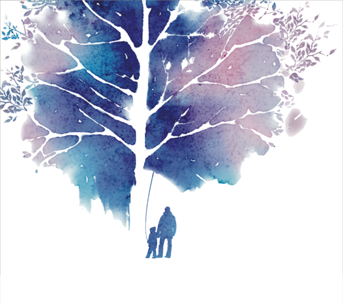 Ftestickers Watercolor Tree People Silhouette Freetoedi - Negative Space Watercolor (1160x1024), Png Download