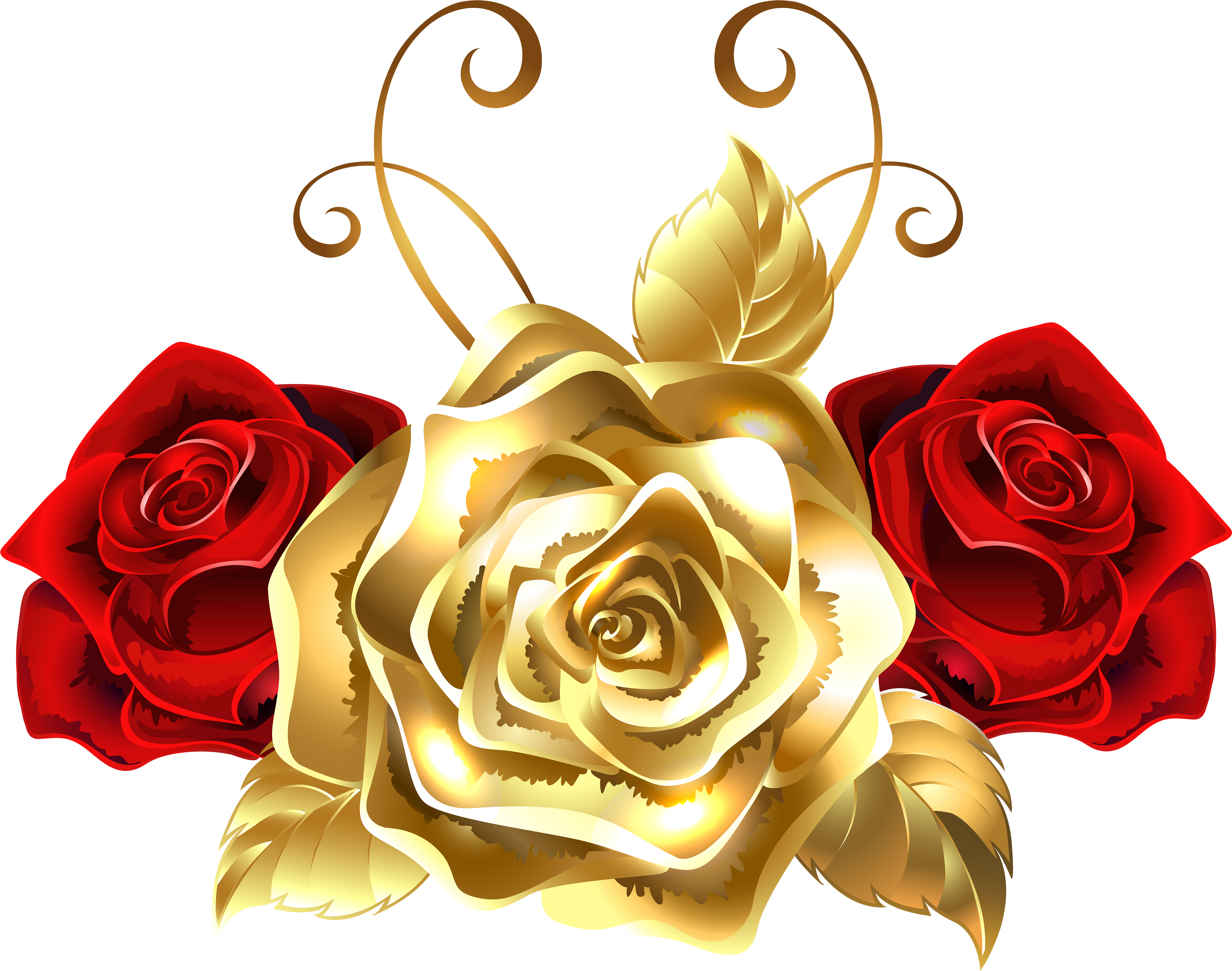 Freeuse Download And Red Roses Png Clip Art Image - Gold And Red Roses Png (6000x4730), Png Download