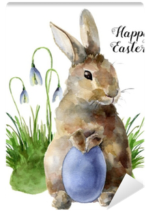 Watercolor Easter Card With Bunny, Snowdrops And Colored - Kartki Wielkanocne Ręcznie Malowane (400x400), Png Download