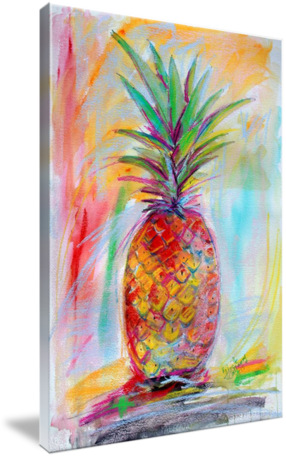 Aloha Pineapple Mixed Media Art Ginette By Ginette - Mix Media Mixed Media Art (406x650), Png Download