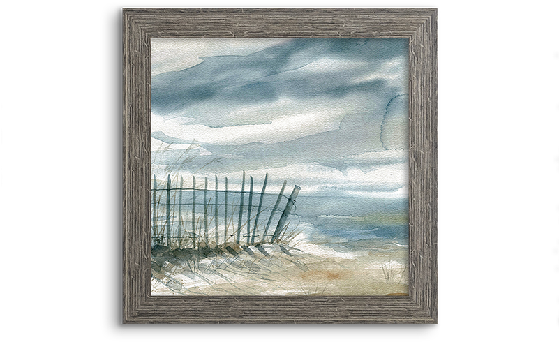 Coastal Watercolor ~ Fence - Highland Dunes 'subtle Mist Ii' Painting Print (800x800), Png Download
