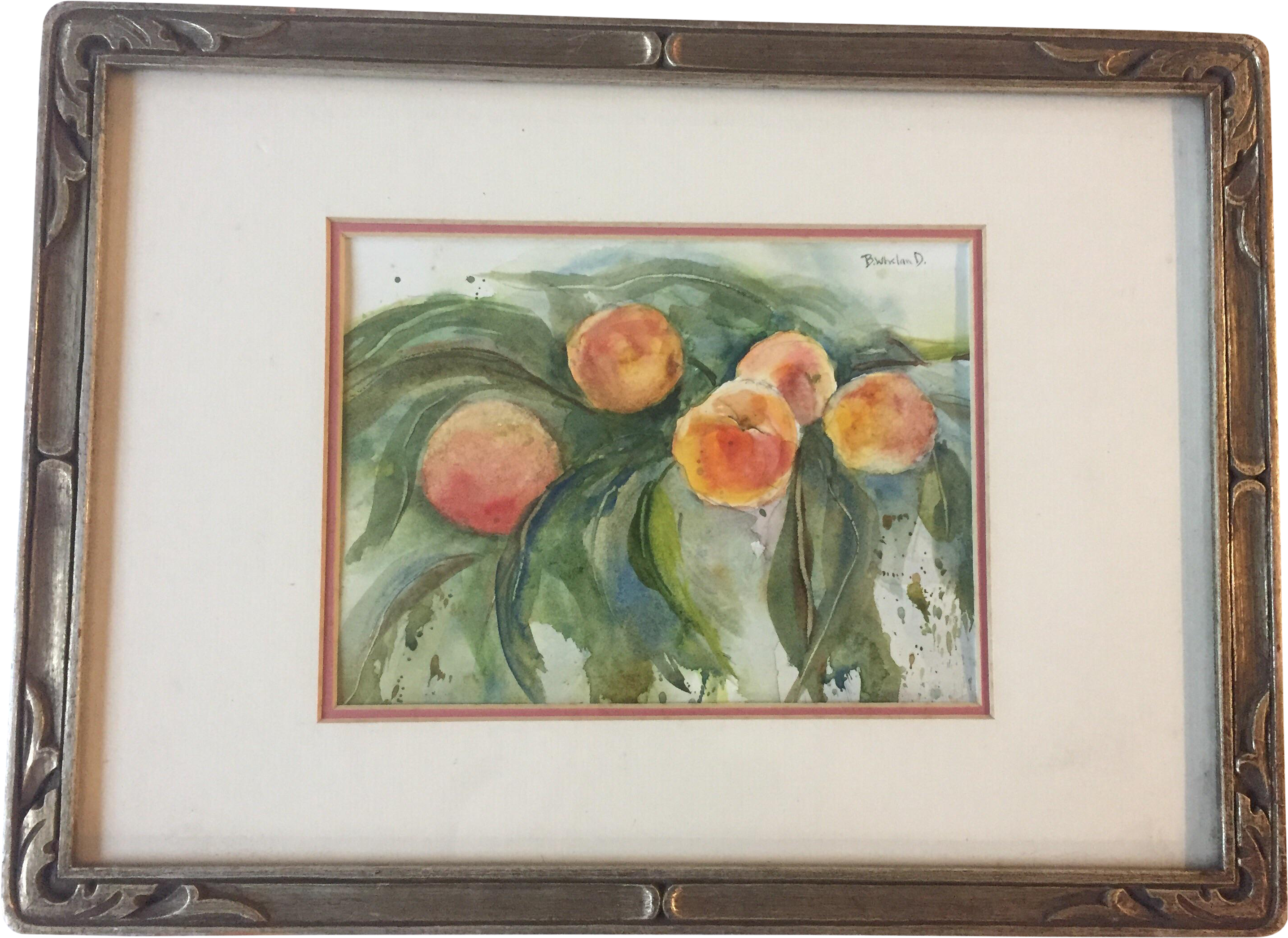Framed Vintage Peaches Watercolor Painting - Picture Frame (3190x2323), Png Download