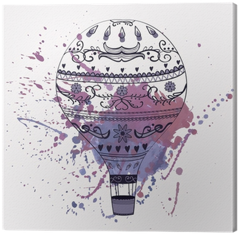 Vector Illustration Of Hot Air Balloon With Watercolor - Purple Headdress Oval Ornament (400x400), Png Download