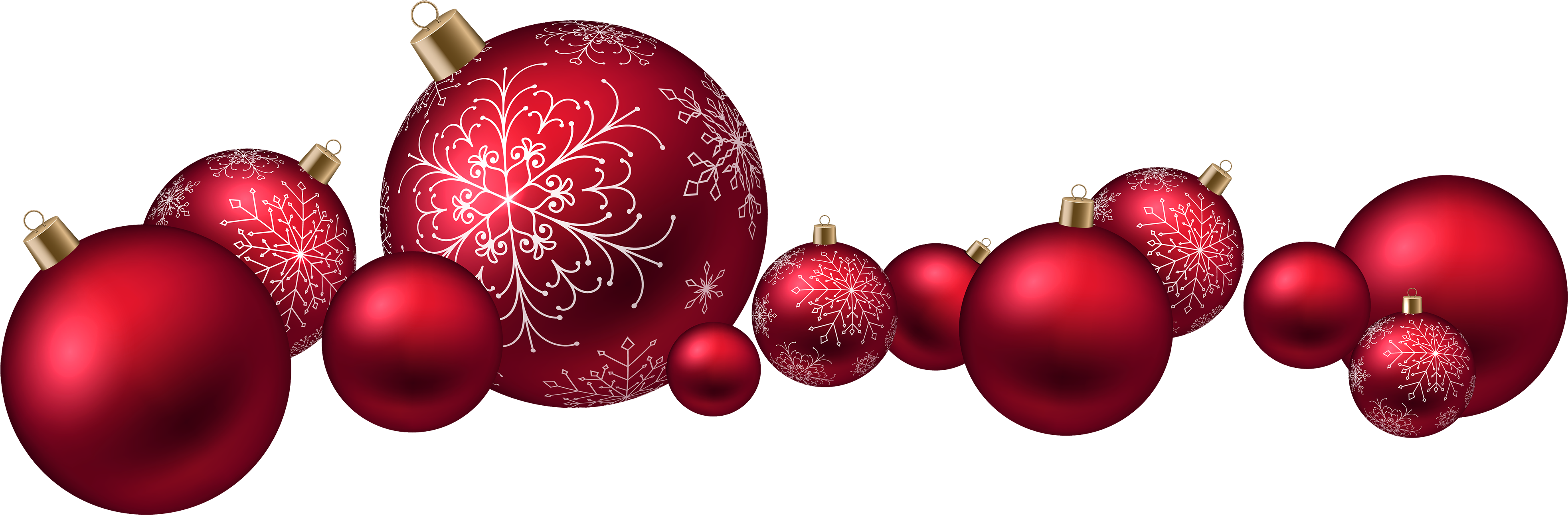 Red Christmas Ball Png Clipart - Red Christmas Ornaments Png (4000x1362), Png Download