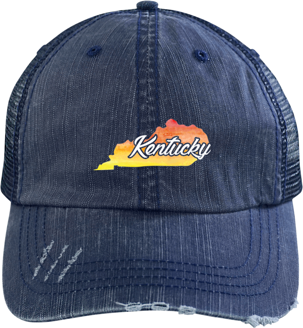 Watercolor Kentucky Home Hat State Of Kentucky Hat - Pizza Time 6990 Distressed Unstructured Trucker Cap (1155x1155), Png Download