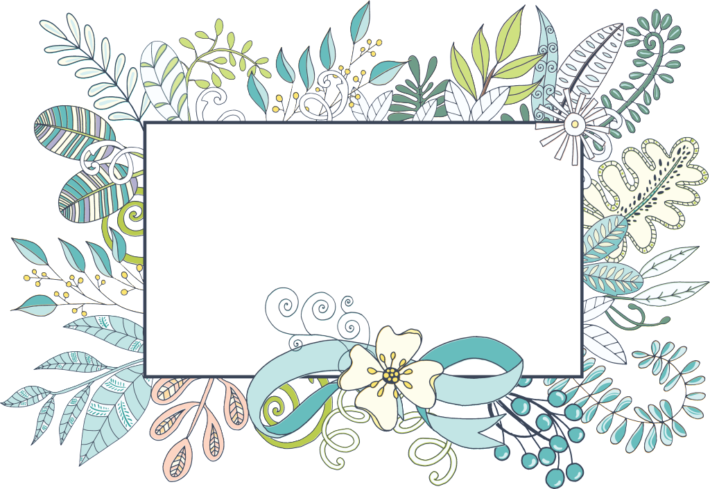 Hand Painted Linear Leaf Frame Png Transparent - Portable Network Graphics (1024x706), Png Download
