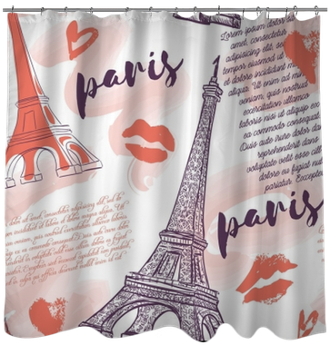 Vintage Seamless Pattern With Eiffel Tower, Kisses, - Papel De Parede Autocolante Cidade Paris Vermelho 458023579 (400x400), Png Download