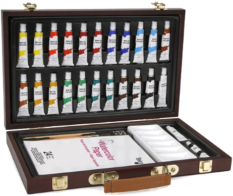 Studio 71 Wood Box Watercolor Set Of 27 Pieces - Water Color Painting Set (500x417), Png Download