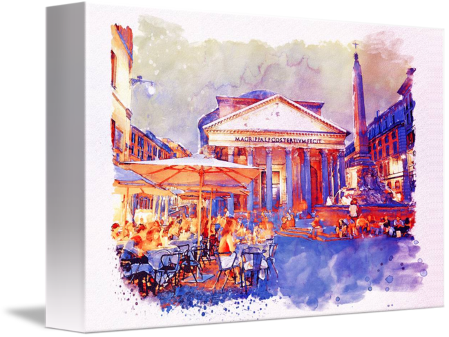 "the Pantheon Rome Watercolor Streetscape" By Marian - Pantheon (650x489), Png Download