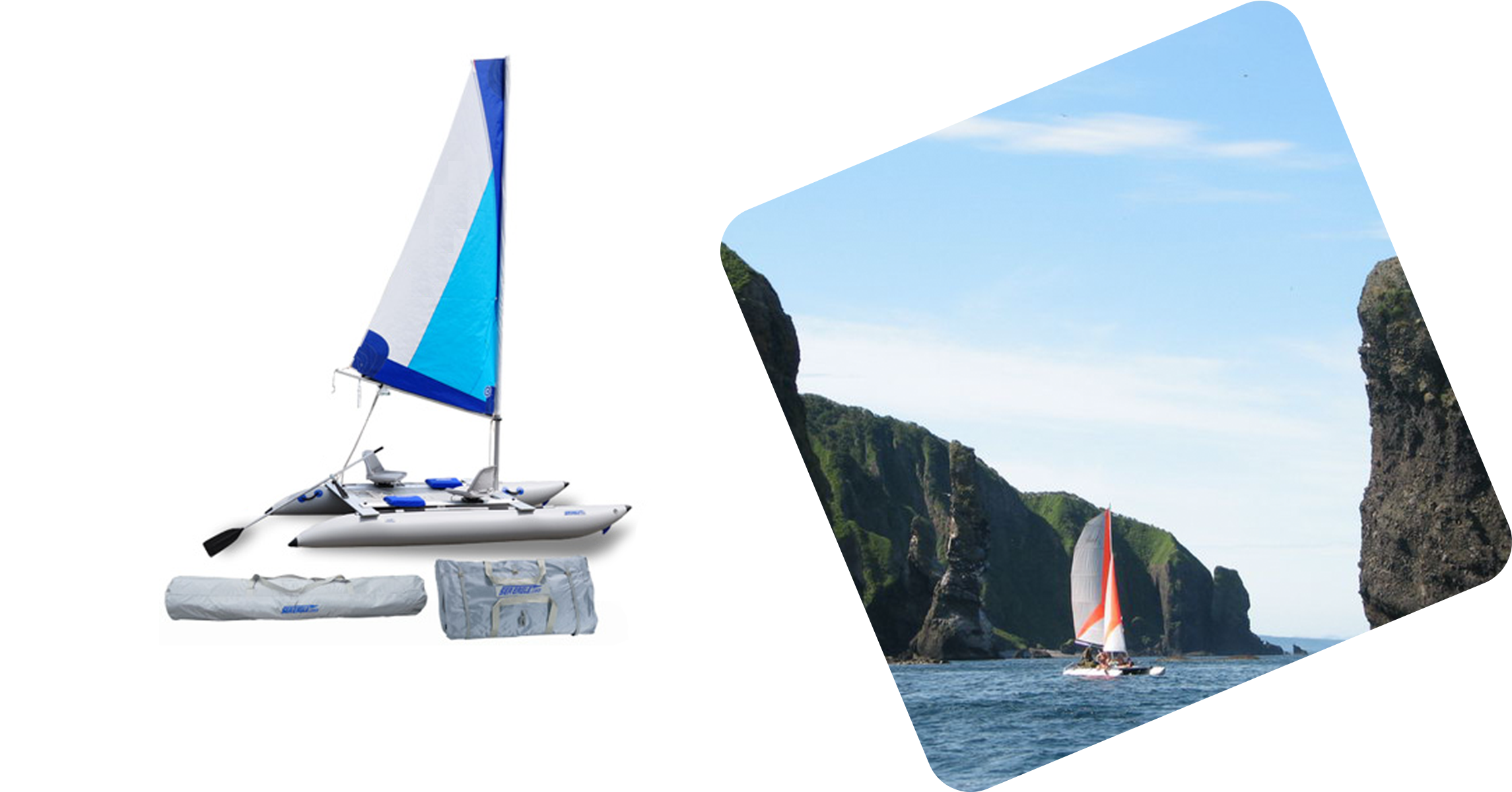 Sailboats The Inflatable Sail Catamaran Found At Boatstogo - Sail (2290x1200), Png Download