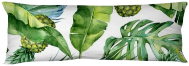 Seamless Watercolor Illustration Of Tropical Leaves - Malloom Pillow Case,sofa Bed Home Decoration Festival (400x400), Png Download