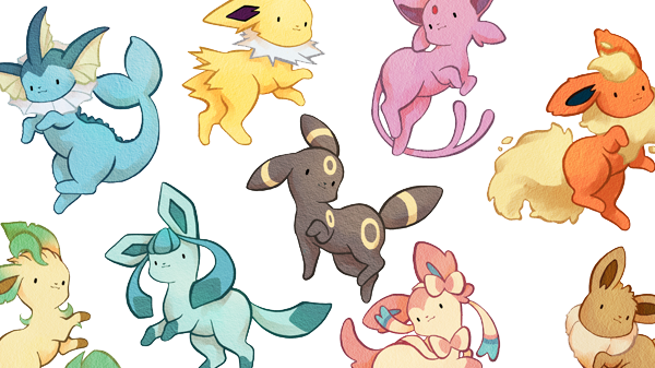 Eevee Evolution Revolution - Eevee Evolutions Chibi (600x337), Png Download