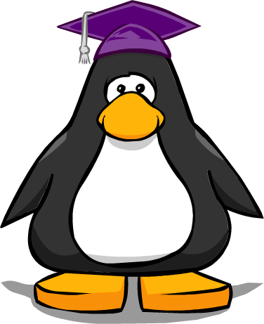 Purple Graduation Cap On Player Card - Penguin With Headphones (376x461), Png Download