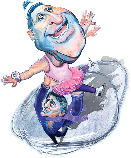 John Key And Bill English Of The National Party, Skating - Illustration (510x615), Png Download