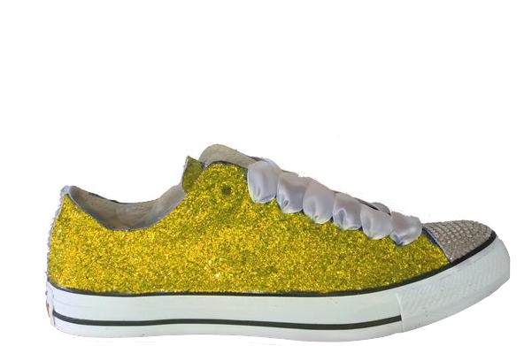 Womens Sparkly Yellow Gold Glitter Bling Crystals Converse - Yellow Blinged Out Converse (600x461), Png Download