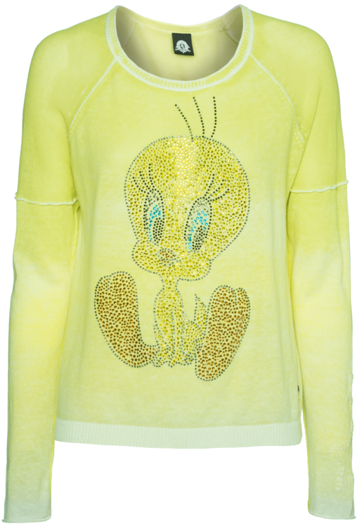 Fashion Frogbox Tweety Sparkle Yellow Fine Knit Sweater - Long-sleeved T-shirt (618x794), Png Download