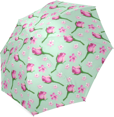 Shabby Chic Pink And Mint Green Floral Foldable Umbrella - Pink (500x500), Png Download