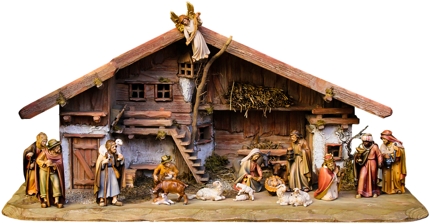 Christmas, Nativity Scene, Crib, Png, Father Christmas - Nativity Scene Transparent Background (640x357), Png Download
