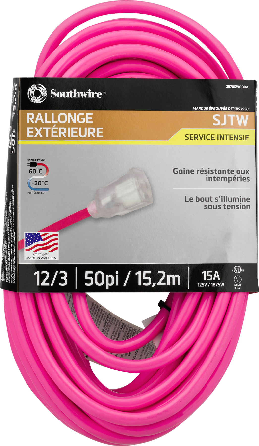 Coleman Cable 12/3 Neon Outdoor Extension Cord, Bright (1800x1800), Png Download