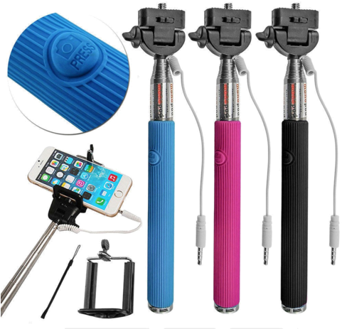 Waloo Snap Selfie Stick Monopod With Aux Cable Attachment - Palo Selfie Con Cable (480x480), Png Download