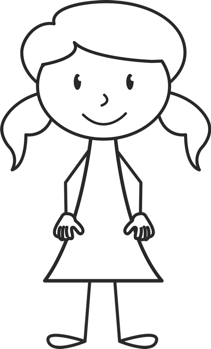 Girl With Pigtails Rubber Stamp - Stick Figure Girl Face (423x700), Png Download