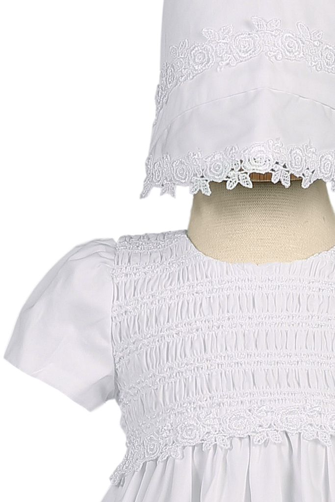 Cotton Christening Gown, Smocked W Venise Lace Trim - Baptismal Clothing (683x1024), Png Download