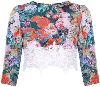 Crochet Lace Trim Bottom Crop Top - Long-sleeved T-shirt (350x450), Png Download