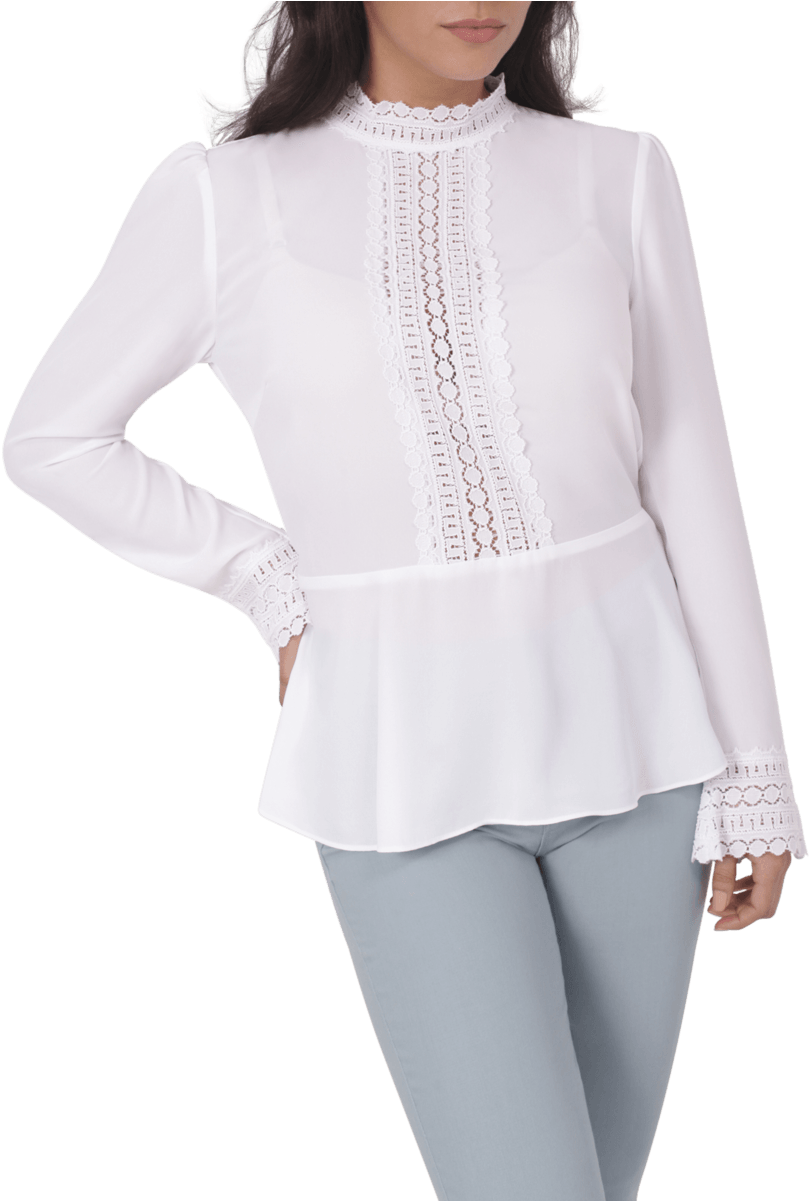 Lace Trim Blouse - Blouse (857x1200), Png Download
