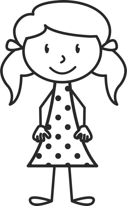 Girl With Pigtails And Polka Dot Dress Stamp - Girl Good Stick Figure Transparent (432x700), Png Download