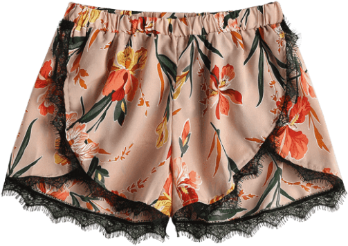 Lace Trim Floral Petal Shorts - Lace (539x761), Png Download
