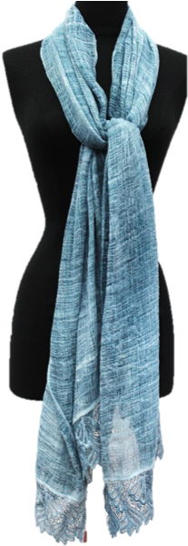 Crochet Lace Trim Scarf -blue - Scarf (235x625), Png Download