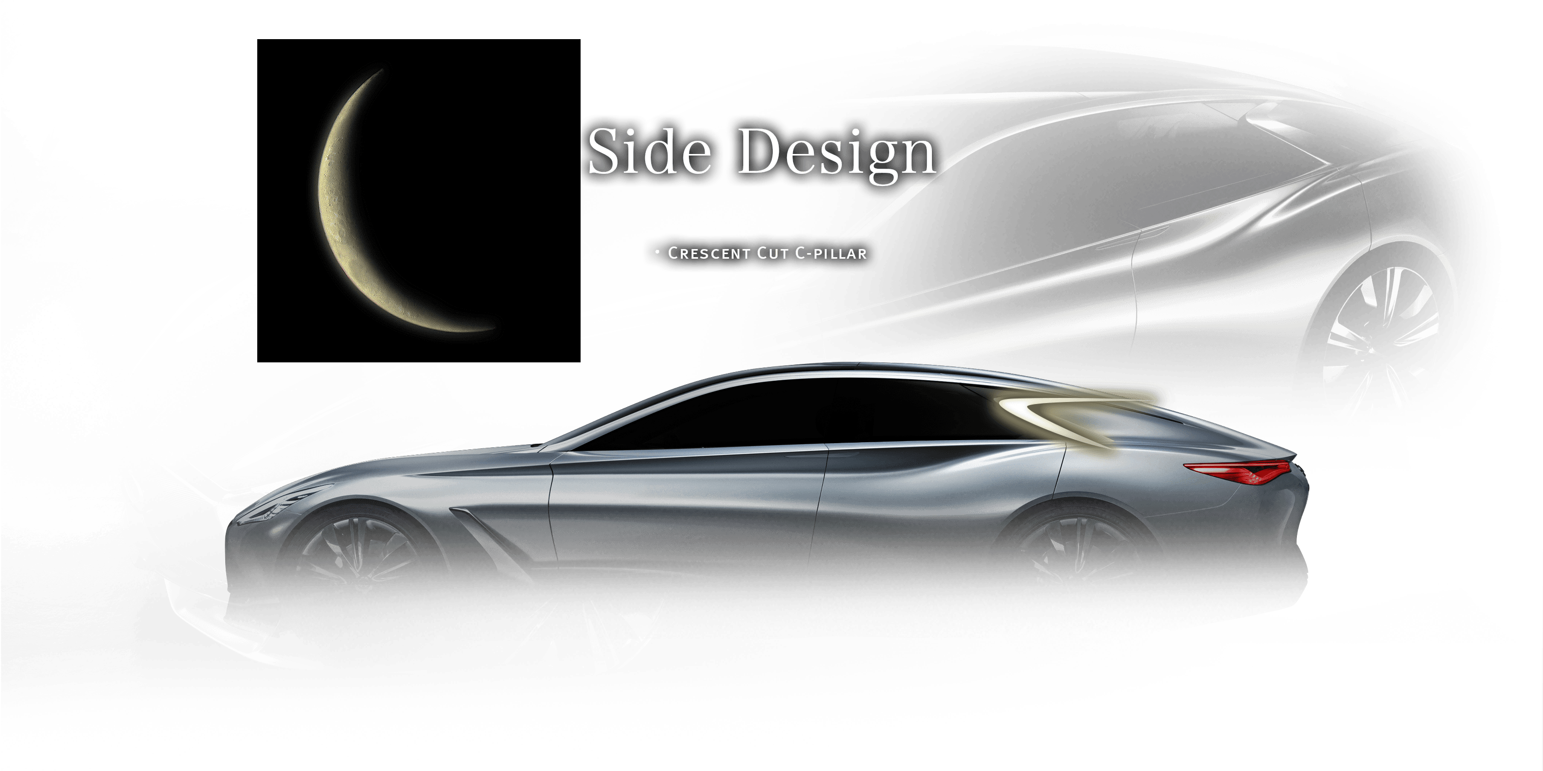 Side Design ・crescent Cut C-pillar - Infiniti Design Language (3072x1516), Png Download