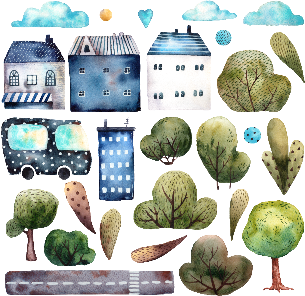 Hand Drawn Cartoon City Png Transparent - Portable Network Graphics (1024x1024), Png Download