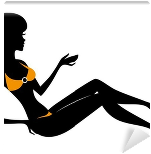 Sitting Bikini Woman Silhouette Isolated On White Wall - Silueta De Mujer Sentada (400x400), Png Download