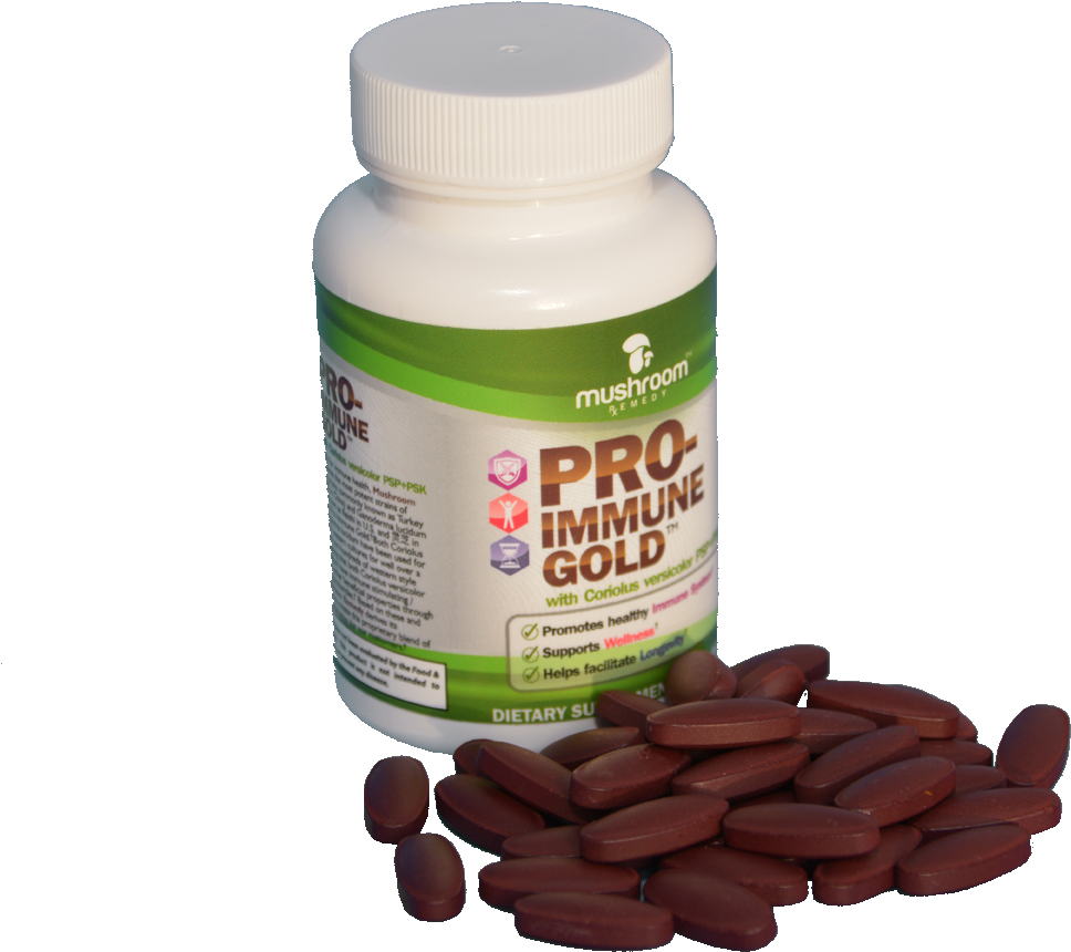 Pro-immune Gold Pills And Bottle - Gold (1440x960), Png Download