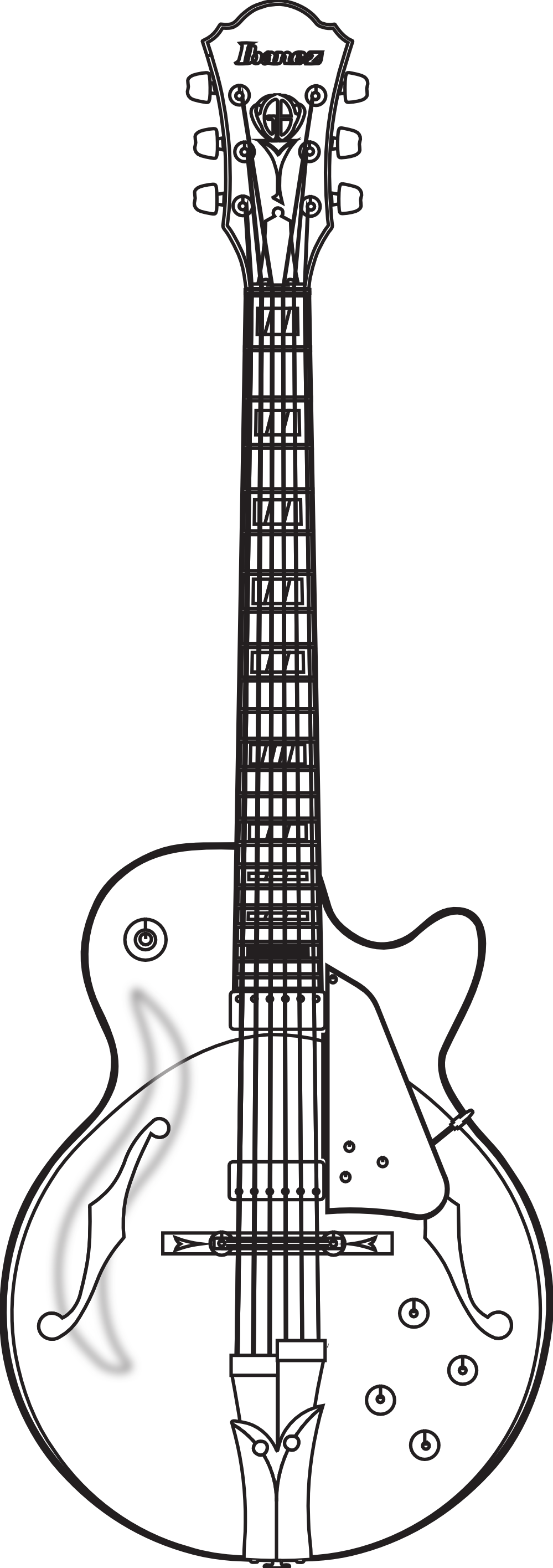 Guitar Black And White Guitar Clipart Black And White - Guitar Drawing (999x2830), Png Download