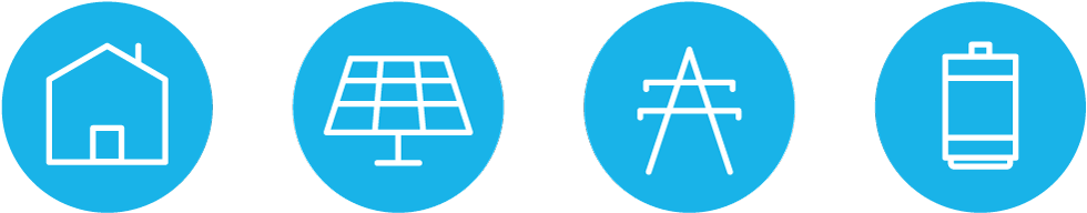 Little Icons Depict A Home, A Solar Panel, A Grid Power - Portable Network Graphics (1000x213), Png Download