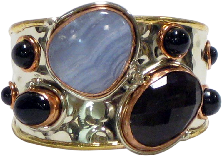 Gold White Metal Cuff W/blue Lace Agate, Black Onyx - Agate (800x800), Png Download