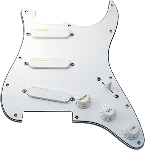 Lace Sensor Pickups Gold Loaded Stratocaster Pickguard - Lace Sensor Blue-silver-red Prewired Pickguard White (555x555), Png Download