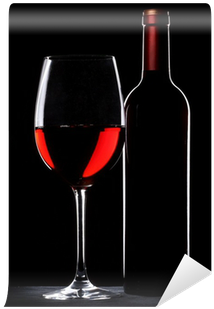 Red Wine Bottle And Glass Silhouette Over Black Background - Wine Bottle (400x400), Png Download