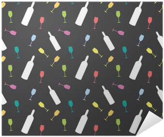 Wine Bottle And Drink Glass Colored Seamless Silhouette - Polka Dot (400x400), Png Download