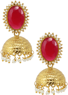 Golden Light Weight Jhumkas With Cylinder Shape Red - Gold Jhumka Light Wt (300x400), Png Download