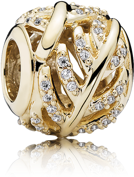 Light As A Feather, Clear Cz & 14k Gold - Pandora Gold Feather Charm (999x999), Png Download