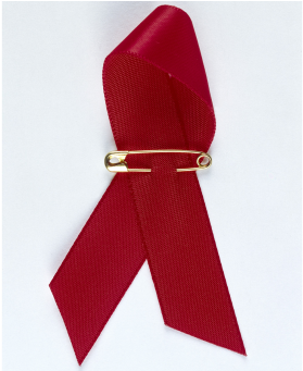 A Red Ribbon Secured With A Small Brass Safety Pin - Formal Wear (510x340), Png Download