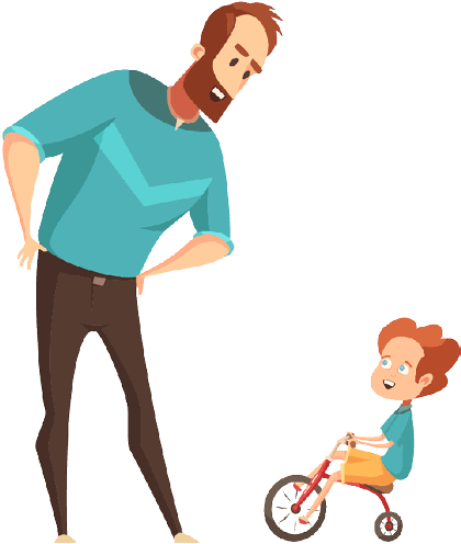 Father Teaching His Young Son How To Ride A Bike - Illustration (538x572), Png Download