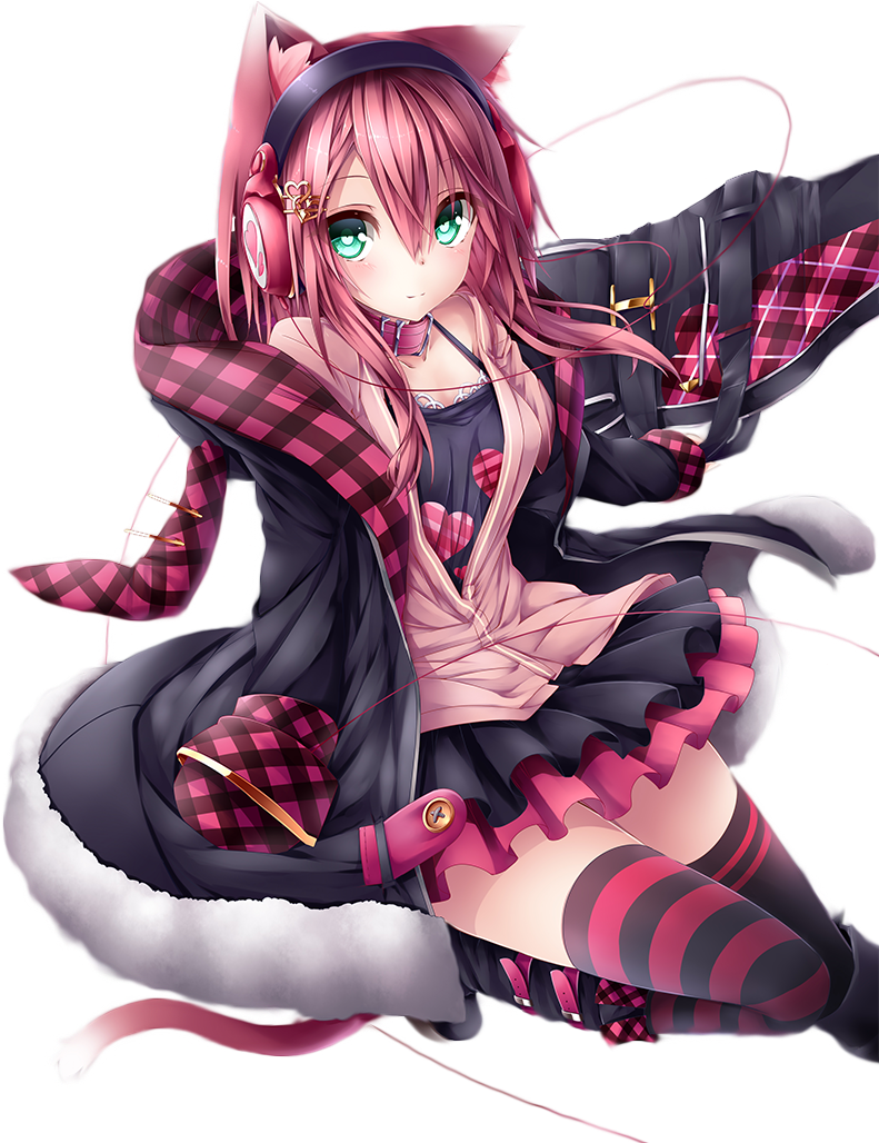Pink Catgirl, Headphones - Cat Girl With Pink Headphones (1920x1080), Png Download